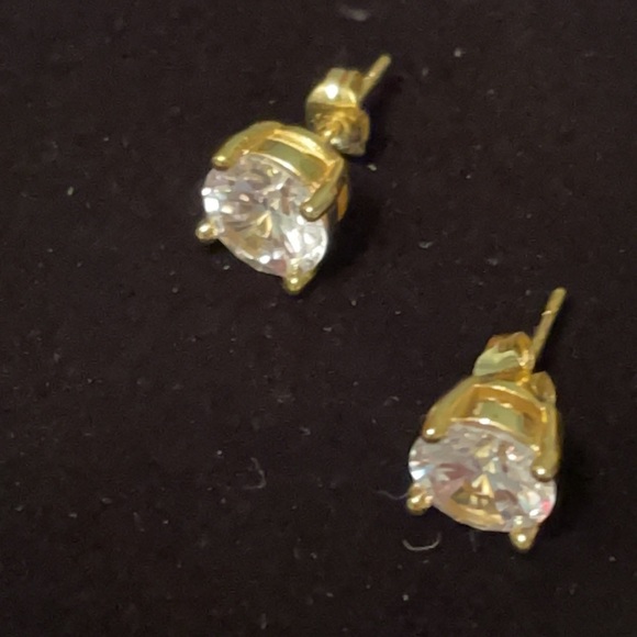 NWOT 10K Yellow Gold Created White Sapphire 4 Carat Round Stud Earrings Plated - Picture 11 of 13